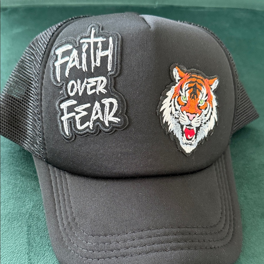 Black Trucker Hat with Tiger Patch - image 7